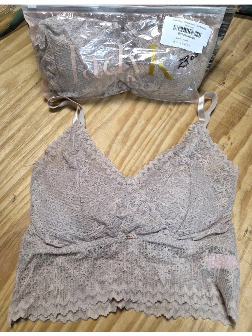 Jady K Lot Of 2 Womens Lace Bralette Bras Size Small Wireless Padded Taupe